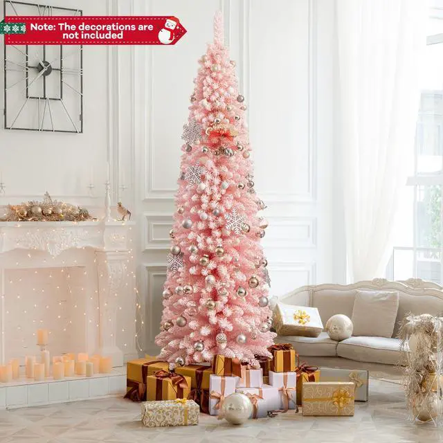 Alt view image 3 of 7 - SlickBlue Snow Flocked 7 FT Artificial Pink Xmas Tree with 635 Branch Tips
