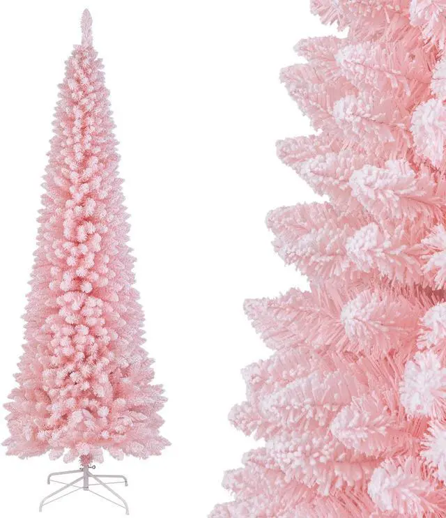 Main image of SlickBlue Snow Flocked 8 FT Artificial Pink Xmas Tree with 1000 Branch Tips