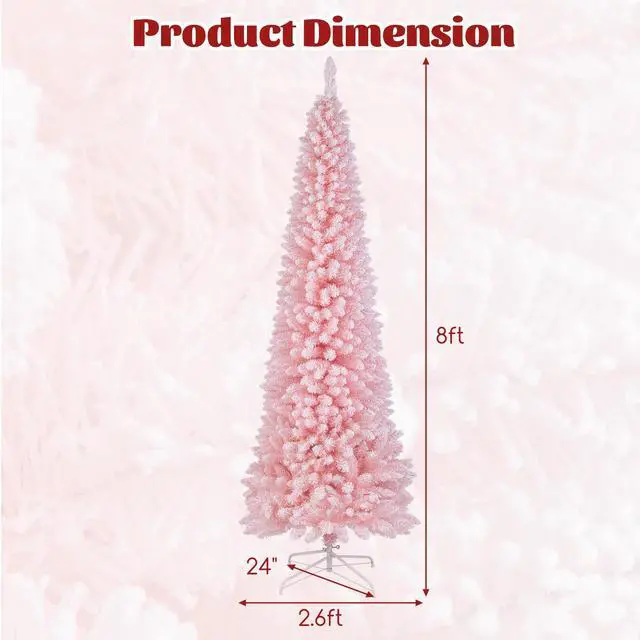 Alt view image 4 of 7 - SlickBlue Snow Flocked 8 FT Artificial Pink Xmas Tree with 1000 Branch Tips