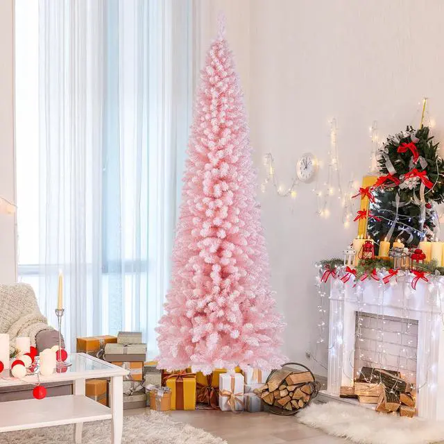 Alt view image 2 of 7 - SlickBlue Snow Flocked 8 FT Artificial Pink Xmas Tree with 1000 Branch Tips