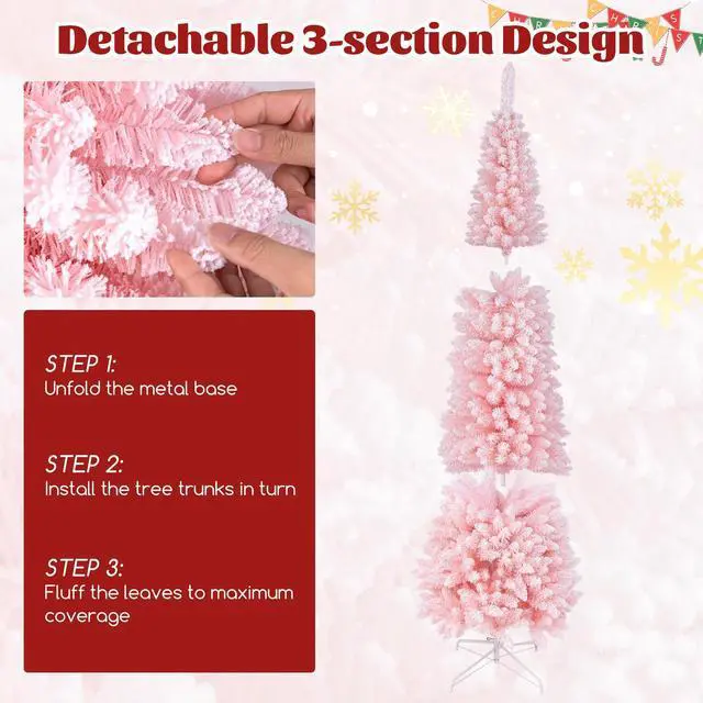 Alt view image 7 of 7 - SlickBlue Snow Flocked 8 FT Artificial Pink Xmas Tree with 1000 Branch Tips