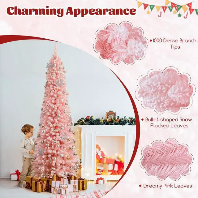 Alt view image 6 of 7 - SlickBlue Snow Flocked 8 FT Artificial Pink Xmas Tree with 1000 Branch Tips