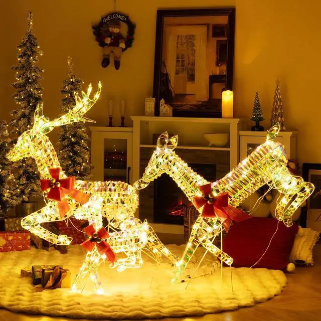 Alt view image 2 of 7 - SlickBlue 3-Piece Lighted Christmas Reindeer Family with LED Lights and Bows