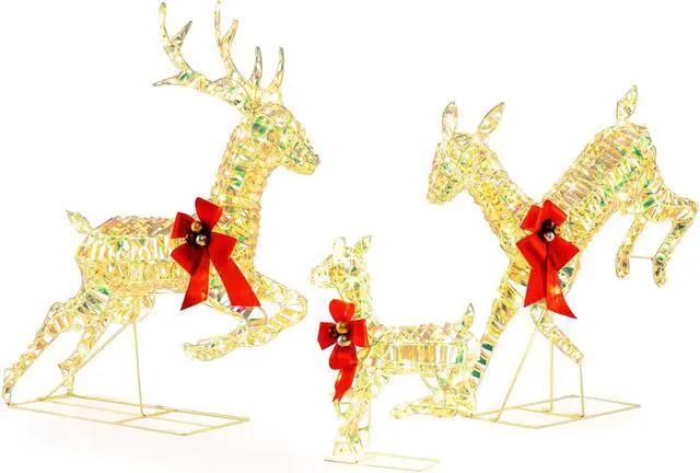 Main image of SlickBlue 3-Piece Lighted Christmas Reindeer Family with LED Lights and Bows