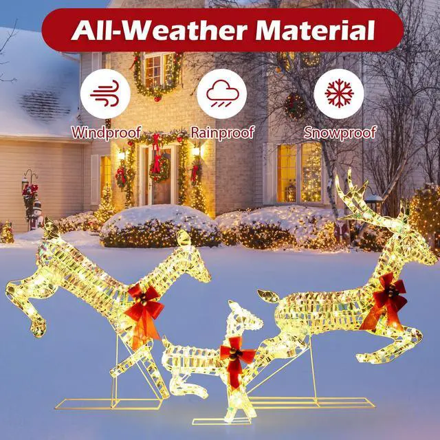 Alt view image 6 of 7 - SlickBlue 3-Piece Lighted Christmas Reindeer Family with LED Lights and Bows