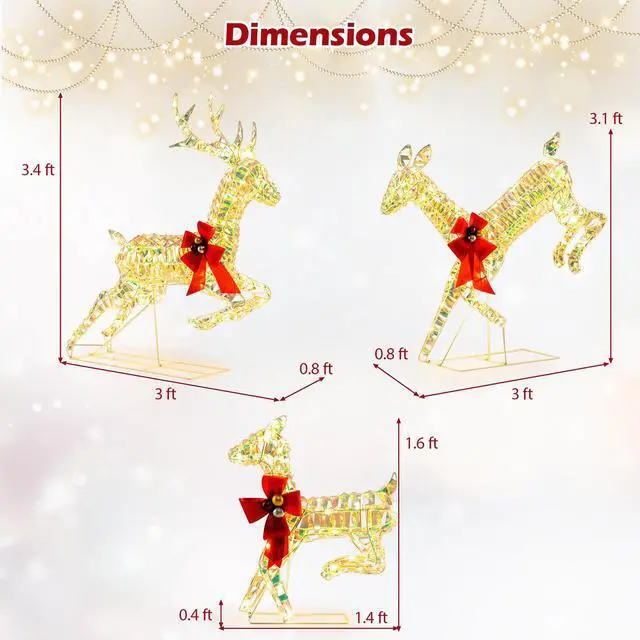 Alt view image 4 of 7 - SlickBlue 3-Piece Lighted Christmas Reindeer Family with LED Lights and Bows