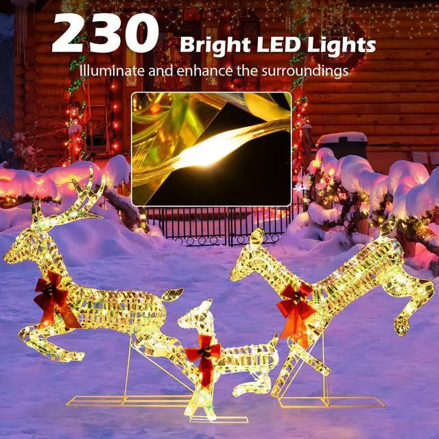 Alt view image 5 of 7 - SlickBlue 3-Piece Lighted Christmas Reindeer Family with LED Lights and Bows