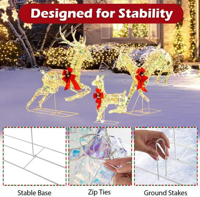 Alt view image 7 of 7 - SlickBlue 3-Piece Lighted Christmas Reindeer Family with LED Lights and Bows
