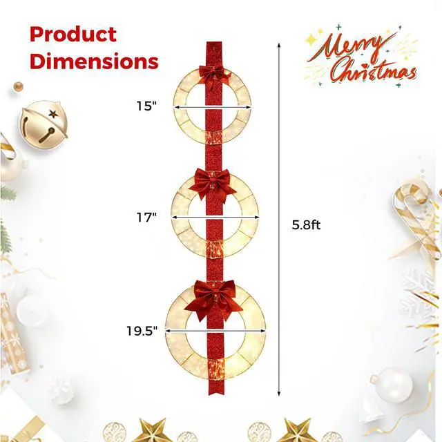 Alt view image 4 of 7 - SlickBlue Set of 3 Christmas Lighted Wreaths with Warm White LED Lights and Bows