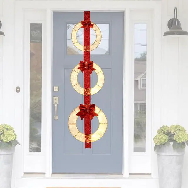 Alt view image 2 of 7 - SlickBlue Set of 3 Christmas Lighted Wreaths with Warm White LED Lights and Bows