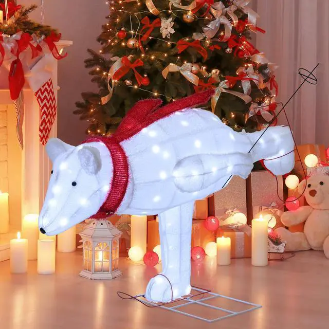 Alt view image 2 of 7 - SlickBlue 4.5 Feet Christmas Skiing Polar Bear with LED Lights and Ground Stakes