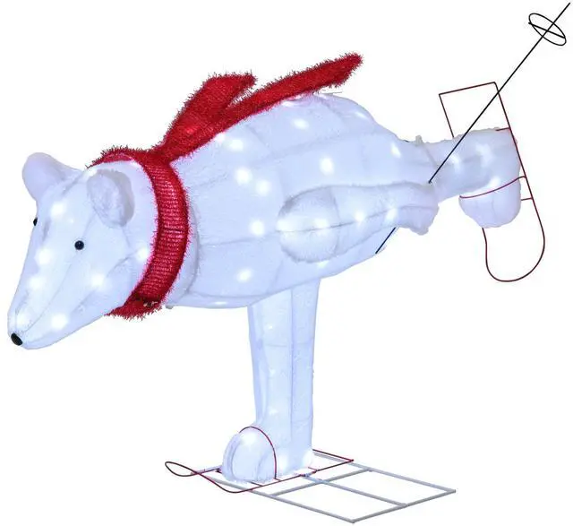 Alt view image 4 of 7 - SlickBlue 4.5 Feet Christmas Skiing Polar Bear with LED Lights and Ground Stakes