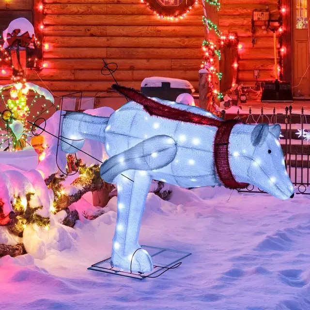 Alt view image 3 of 7 - SlickBlue 4.5 Feet Christmas Skiing Polar Bear with LED Lights and Ground Stakes