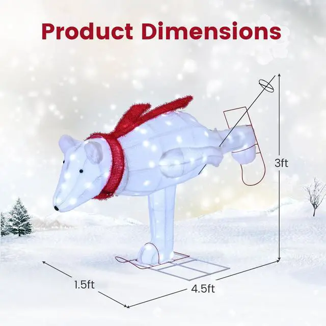 Alt view image 5 of 7 - SlickBlue 4.5 Feet Christmas Skiing Polar Bear with LED Lights and Ground Stakes