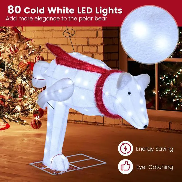 Alt view image 7 of 7 - SlickBlue 4.5 Feet Christmas Skiing Polar Bear with LED Lights and Ground Stakes