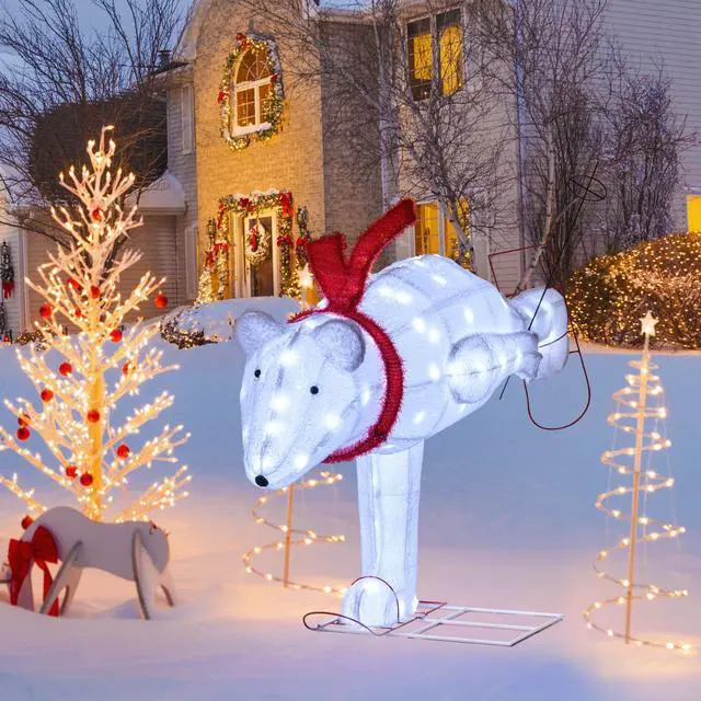 Alt view image 6 of 7 - SlickBlue 4.5 Feet Christmas Skiing Polar Bear with LED Lights and Ground Stakes