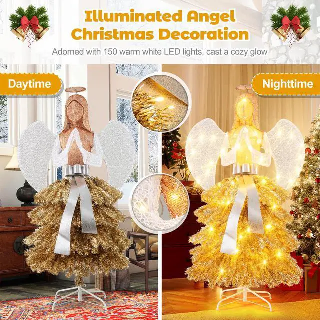 Alt view image 7 of 7 - SlickBlue 5.2 Feet Lighted Angel Artificial Christmas Tree with Warm White LED Lights