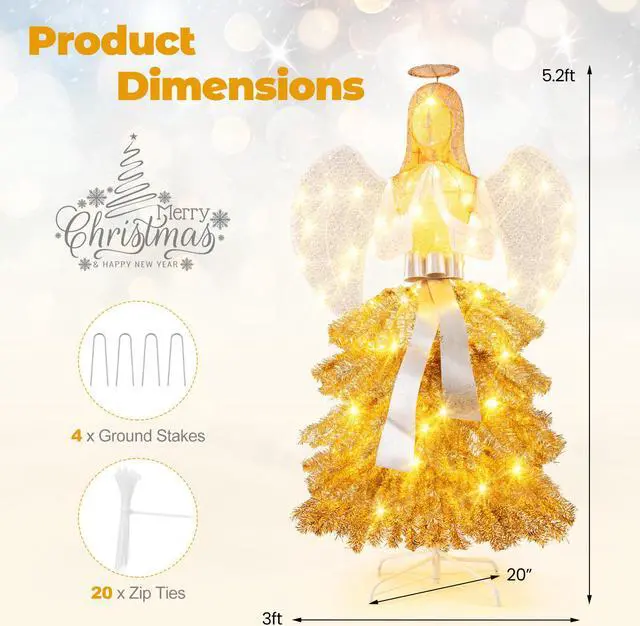 Alt view image 4 of 7 - SlickBlue 5.2 Feet Lighted Angel Artificial Christmas Tree with Warm White LED Lights