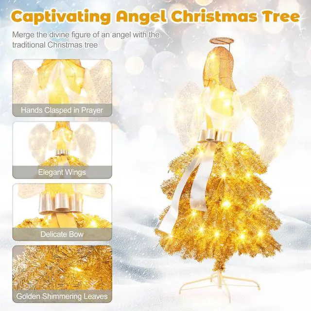 Alt view image 6 of 7 - SlickBlue 5.2 Feet Lighted Angel Artificial Christmas Tree with Warm White LED Lights