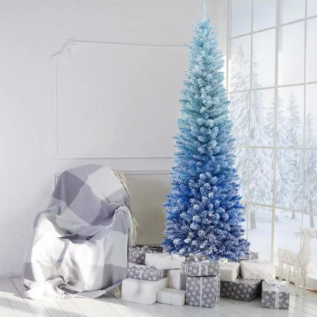 Alt view image 3 of 7 - SlickBlue 6 Feet Blue Gradient Snow Flocked Artificial Christmas Tree-Blue