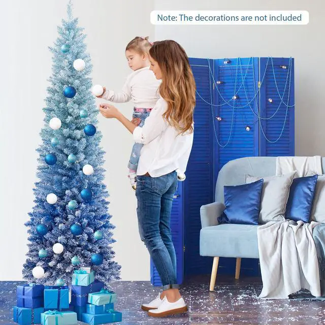 Alt view image 5 of 7 - SlickBlue 6 Feet Blue Gradient Snow Flocked Artificial Christmas Tree-Blue