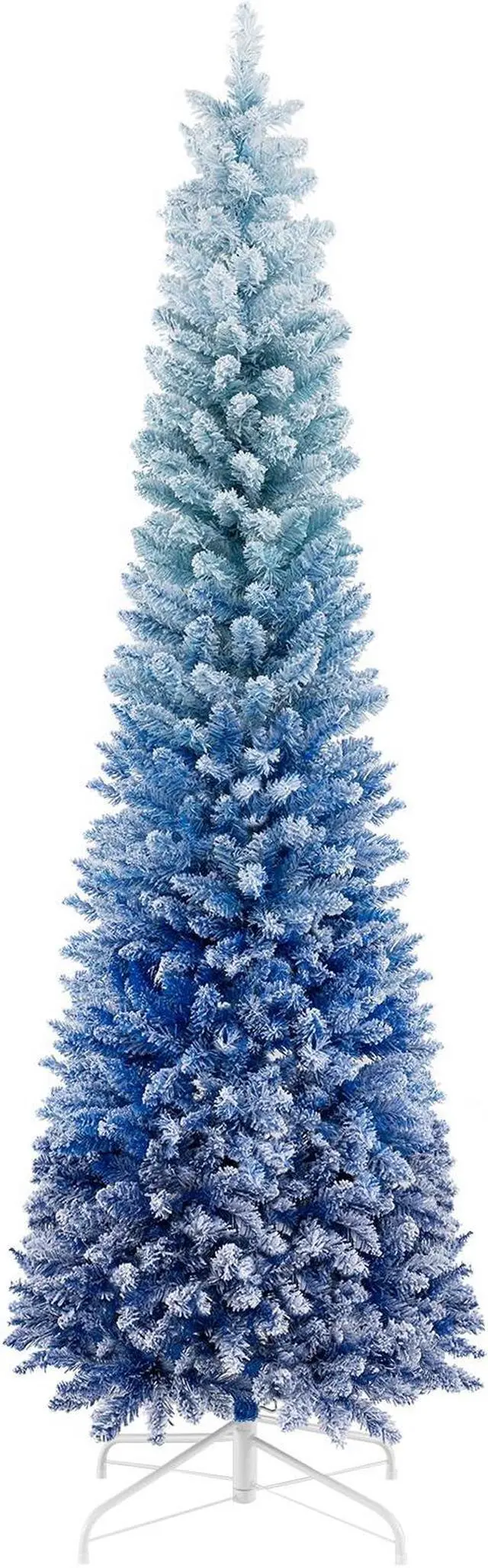 Main image of SlickBlue 7 Feet Blue Gradient Snow Flocked Artificial Christmas Tree-Blue