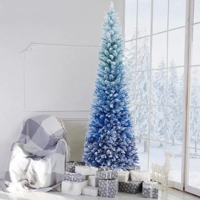 Alt view image 3 of 7 - SlickBlue 7 Feet Blue Gradient Snow Flocked Artificial Christmas Tree-Blue