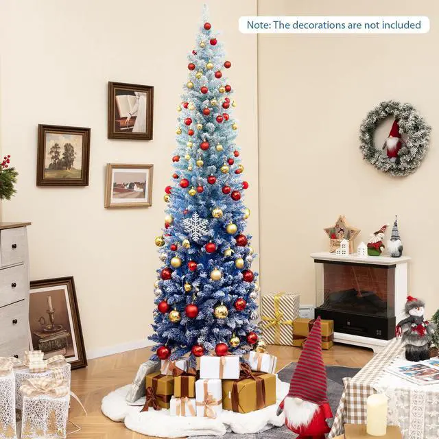 Alt view image 2 of 7 - SlickBlue 7 Feet Blue Gradient Snow Flocked Artificial Christmas Tree-Blue