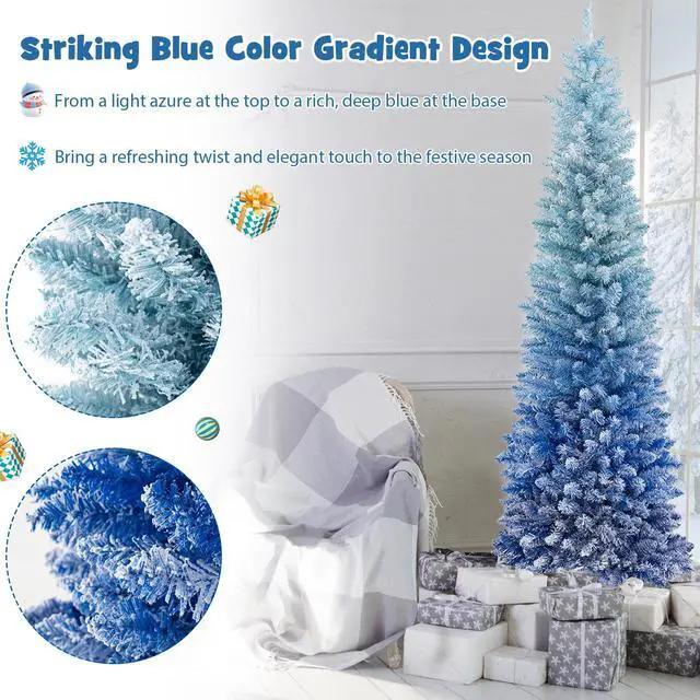 Alt view image 7 of 7 - SlickBlue 6 Feet Blue Gradient Snow Flocked Artificial Christmas Tree-Blue