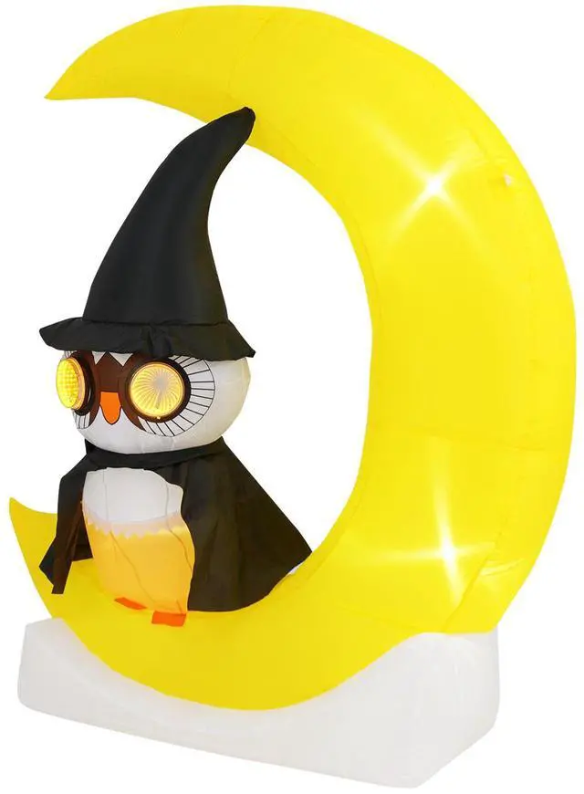 Main image of SlickBlue Inflatable Owl on Moon LED Lighted Halloween Decoration with Large Moon and Wizard Owl