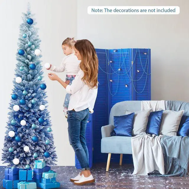 Alt view image 5 of 7 - SlickBlue 7 Feet Blue Gradient Snow Flocked Artificial Christmas Tree-Blue