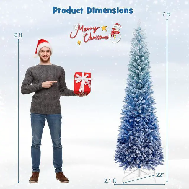 Alt view image 4 of 7 - SlickBlue 7 Feet Blue Gradient Snow Flocked Artificial Christmas Tree-Blue