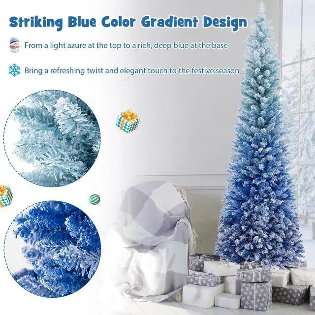 Alt view image 7 of 7 - SlickBlue 7 Feet Blue Gradient Snow Flocked Artificial Christmas Tree-Blue