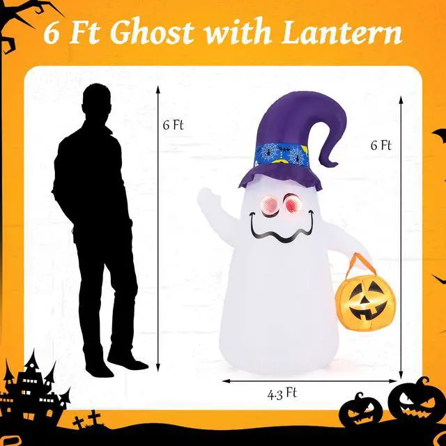 Alt view image 4 of 7 - SlickBlue 6 Ft Halloween Inflatables Cute Ghost with Dimming Infinity Mirror Light