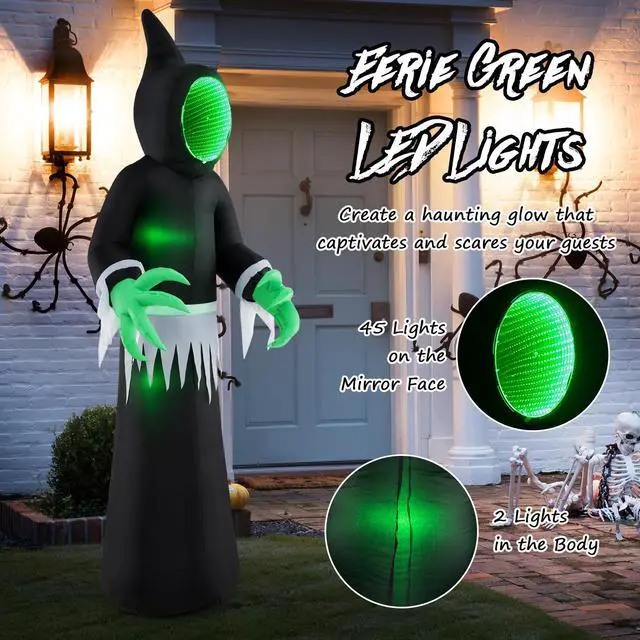 Alt view image 7 of 7 - SlickBlue 8 Feet Giant Halloween Inflatable Ghost with Built-in LED Lights and Mirror Face