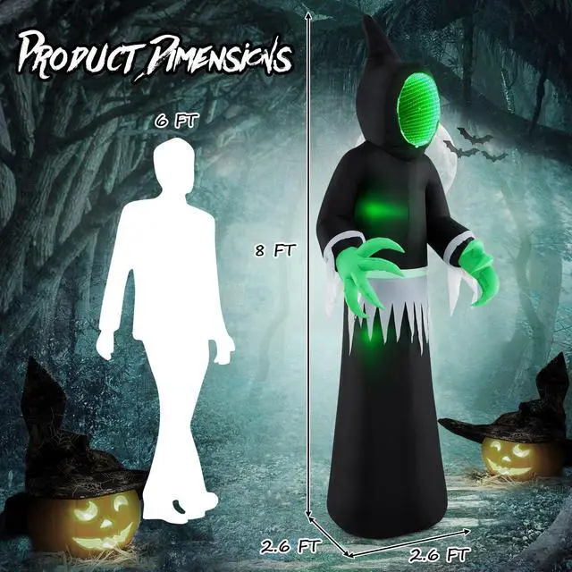 Alt view image 4 of 7 - SlickBlue 8 Feet Giant Halloween Inflatable Ghost with Built-in LED Lights and Mirror Face