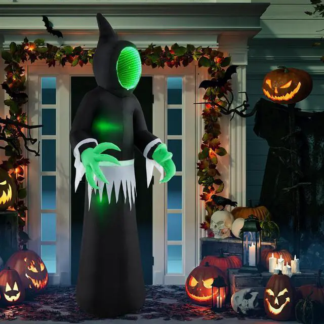 Alt view image 6 of 7 - SlickBlue 8 Feet Giant Halloween Inflatable Ghost with Built-in LED Lights and Mirror Face