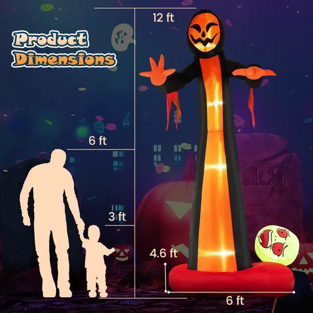 Alt view image 4 of 7 - SlickBlue 12 Feet Inflatable Grim Reaper Ghost with Built-in LED Lights and Scary Skull