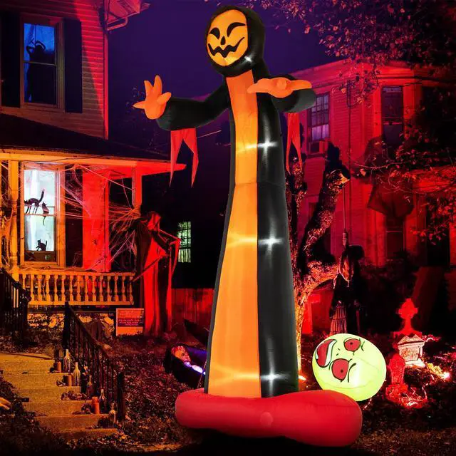 Alt view image 2 of 7 - SlickBlue 12 Feet Inflatable Grim Reaper Ghost with Built-in LED Lights and Scary Skull