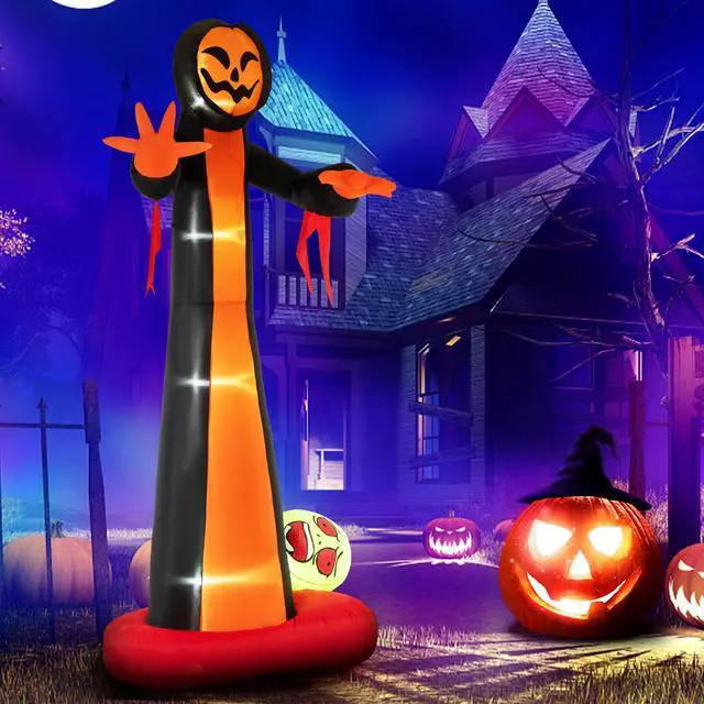 Alt view image 3 of 7 - SlickBlue 12 Feet Inflatable Grim Reaper Ghost with Built-in LED Lights and Scary Skull