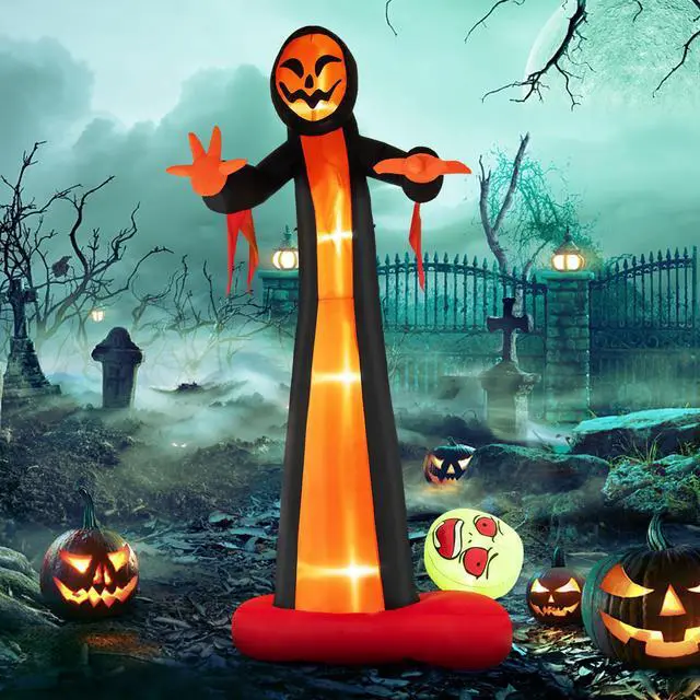 Alt view image 5 of 7 - SlickBlue 12 Feet Inflatable Grim Reaper Ghost with Built-in LED Lights and Scary Skull