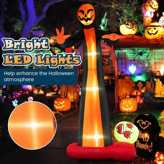 Alt view image 6 of 7 - SlickBlue 12 Feet Inflatable Grim Reaper Ghost with Built-in LED Lights and Scary Skull