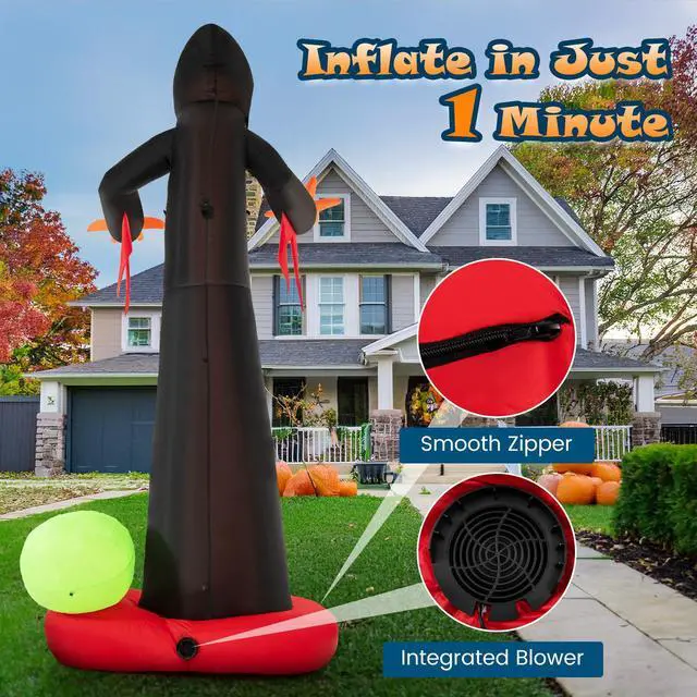 Alt view image 7 of 7 - SlickBlue 12 Feet Inflatable Grim Reaper Ghost with Built-in LED Lights and Scary Skull