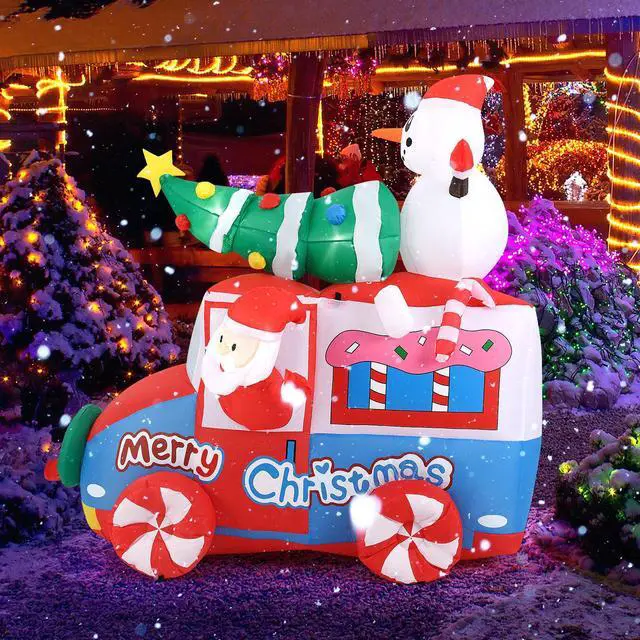 Alt view image 2 of 7 - SlickBlue 6 ft Christmas Inflatable Santa on Car Blow up Festive Vehicle with Santa Clause