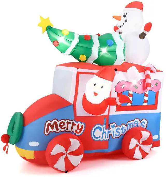 Alt view image 4 of 7 - SlickBlue 6 ft Christmas Inflatable Santa on Car Blow up Festive Vehicle with Santa Clause