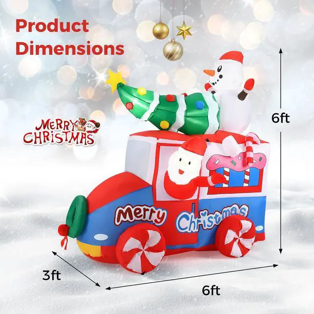 Alt view image 5 of 7 - SlickBlue 6 ft Christmas Inflatable Santa on Car Blow up Festive Vehicle with Santa Clause