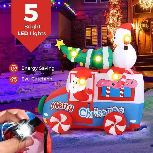 Alt view image 6 of 7 - SlickBlue 6 ft Christmas Inflatable Santa on Car Blow up Festive Vehicle with Santa Clause