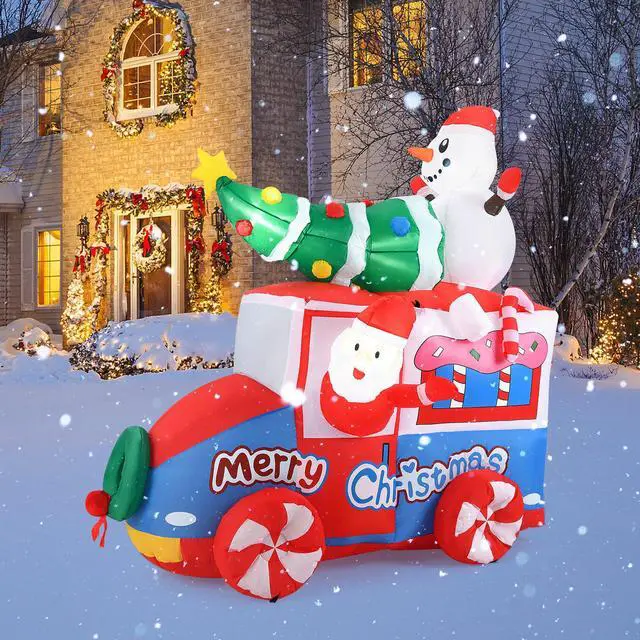 Alt view image 3 of 7 - SlickBlue 6 ft Christmas Inflatable Santa on Car Blow up Festive Vehicle with Santa Clause