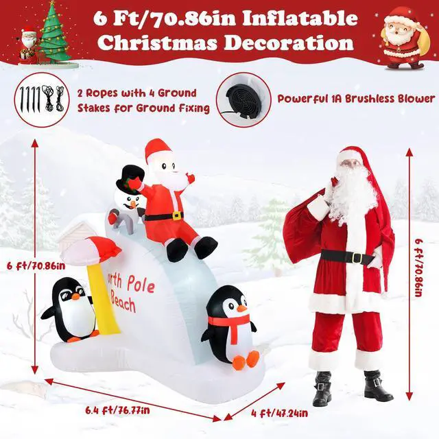 Alt view image 4 of 7 - SlickBlue 6 Feet Christmas Inflatable with Blow up Penguins and Santa Decoration