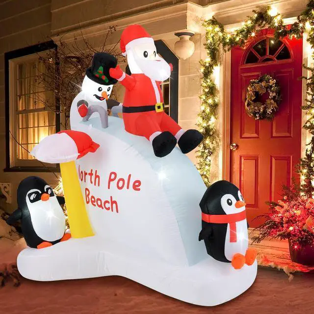Alt view image 5 of 7 - SlickBlue 6 Feet Christmas Inflatable with Blow up Penguins and Santa Decoration